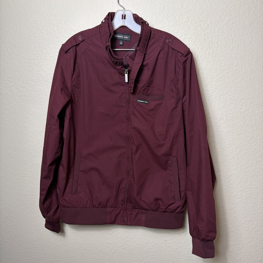 Members Only Bomber Jacket Men Large Wine Red Lightweight Zip Windbreaker Flight